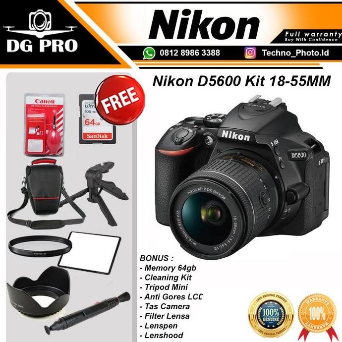 diskon kamera dslr nikon d5600 kit lensa 18-55mm vr + bonus resmi nikon