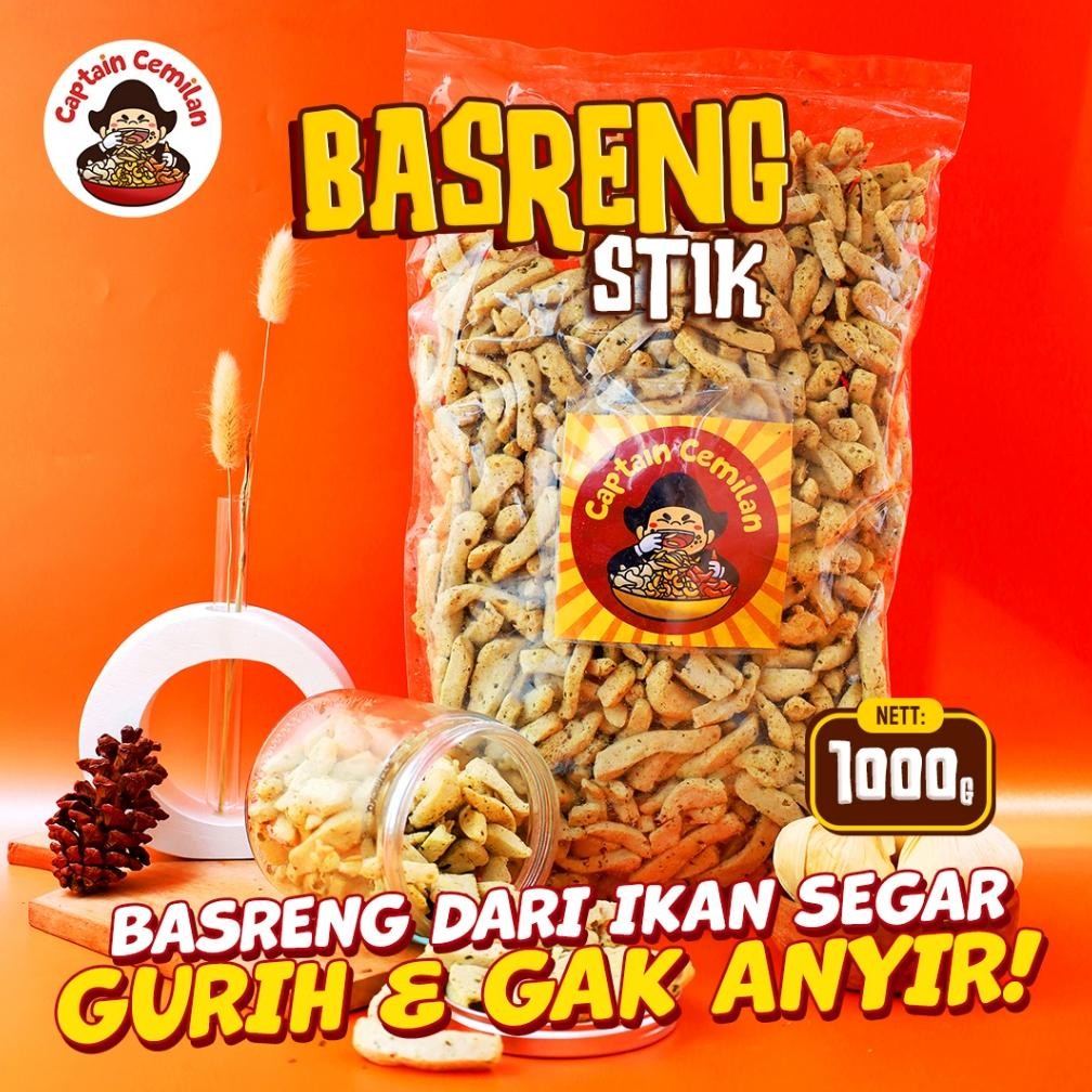 

1Kg Basreng Stik Original Daun Jeruk Renyah Kriuk Baso Goreng Rempah Captain Cemilan Snack Kiloan