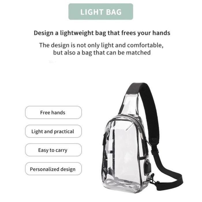 [ Tas Konser ] Selempang - Waist Bag / Sling Bag Wanita Transparan Pvc Plastik (Anti Air) Muat Hp, D