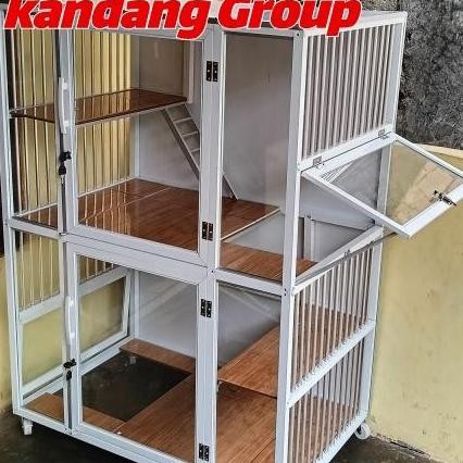 Promo Kandang Kucing 2 Kamar Aluminium Warna Putih - Kuat & Elegan Cocok Indoor