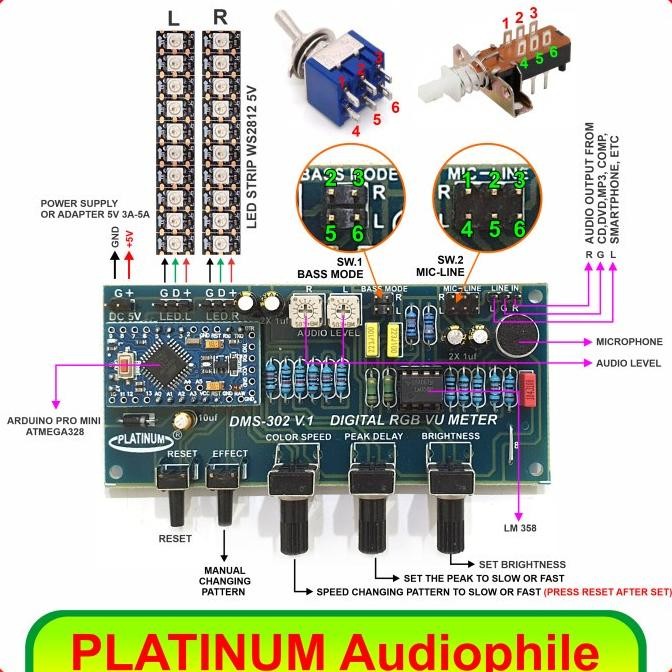 Stereo Vu Meter Modul KIT DMS-302 V1 Digital RGB Music Stereo Vu Meter DiM