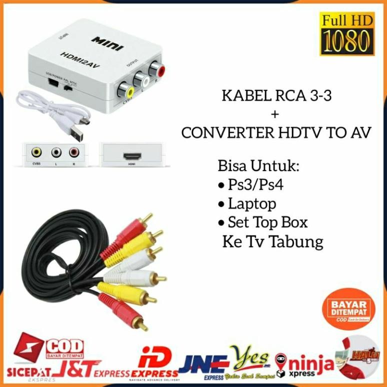 [COD] CONVERTER MINI BOX HDMI TO AV RCA ADAPTER + KABEL RCA TO RCA 1.5M / BISA DARI LAPTOP PS3 STB K