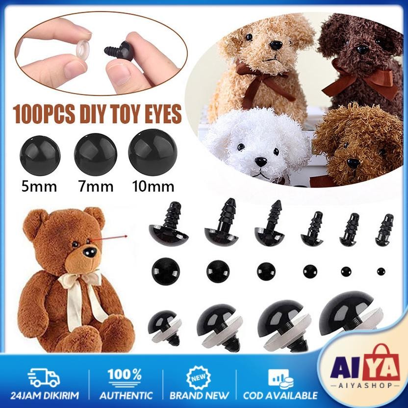 100PCS Mata Boneka Tanam Mata Boneka Amigurumi Hitam Bulat 5&7&10Mm Untuk Boneka Rajut / Beruang / B