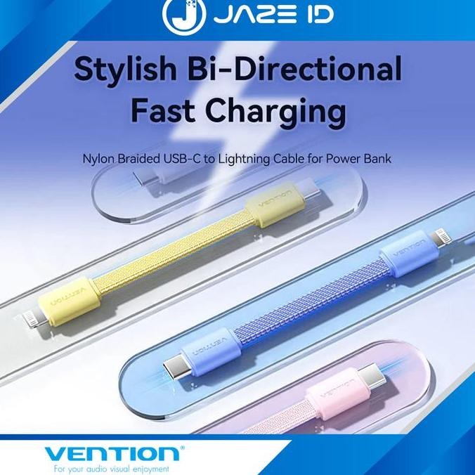 ASLI VENTION KABEL PENDEK POWERBANK TYPE C TO LIGHTNING IPHONE FAST CHARGING 11CM