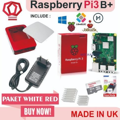 Raspberry Pi3 Pi 3 Model b+ 3b+ Plus Paket Merah Putih Official Case
