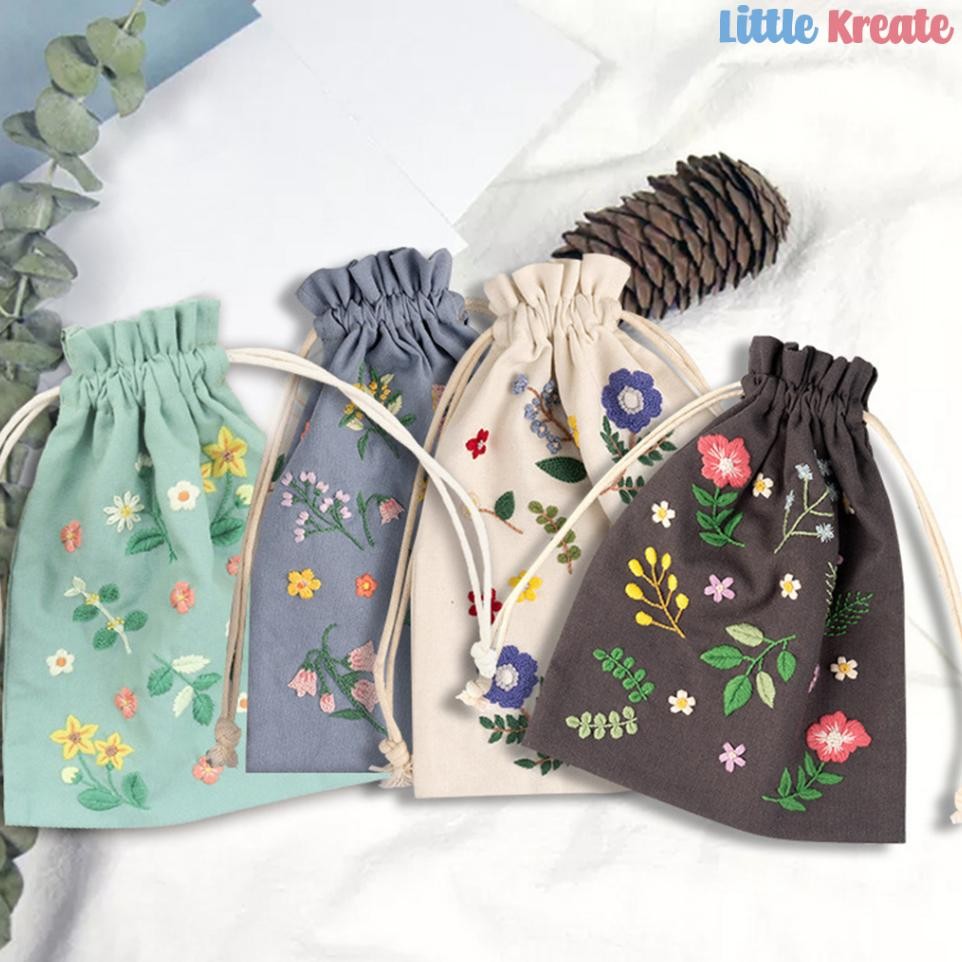 Eg107 Diy Tas Sulam Tas Serut Diy Hand Embroidery String Bag Pouch Set Paket Sulam Menyulam Jahit Bo