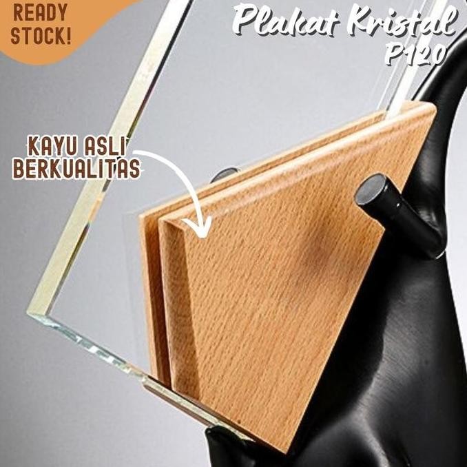 

P120 Plakat kristal dengan kayu 23x13cm piagam penghargaan award ea