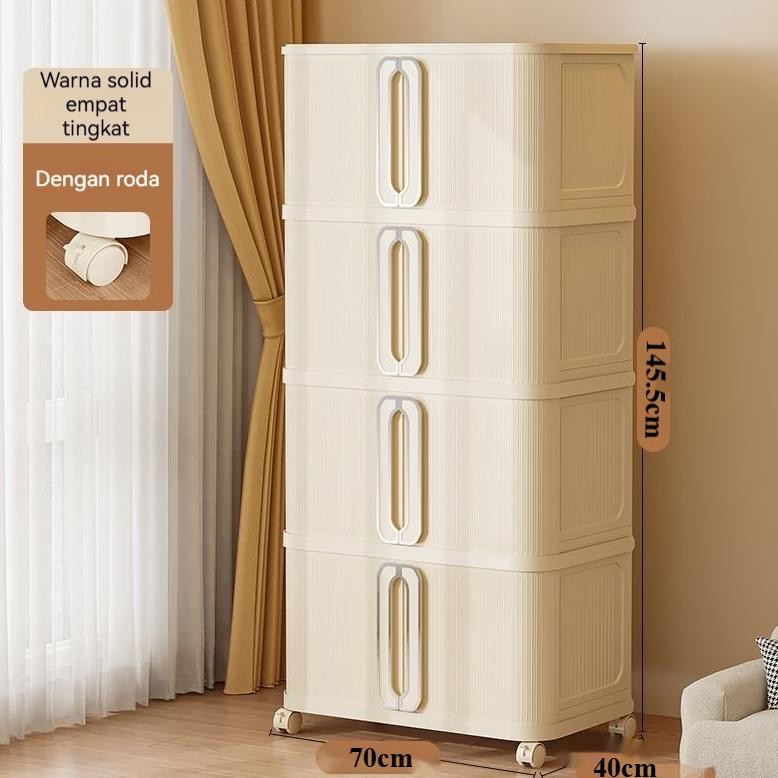 Lemari Serbaguna 4 Tingkat Gagang Bulat Lemari Pakaian Lemari Plastik Serbaguna