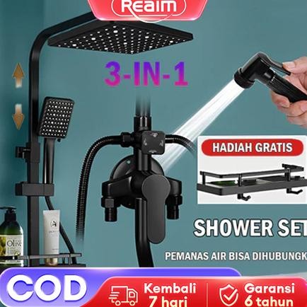 REAIM Shower Kamar Mandi Full Set 3 Dalam 1 Set Kran Cabang Shower Mandi Set Stainless Mandi Shower 