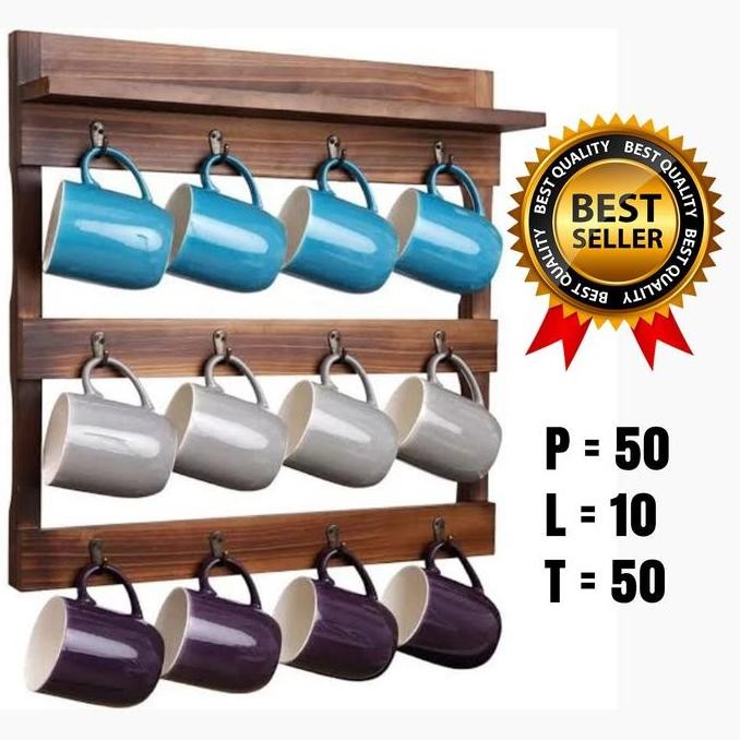 Promo Rak Gelas Tempel Dinding  - Model Baru Kayu Paku Plastik