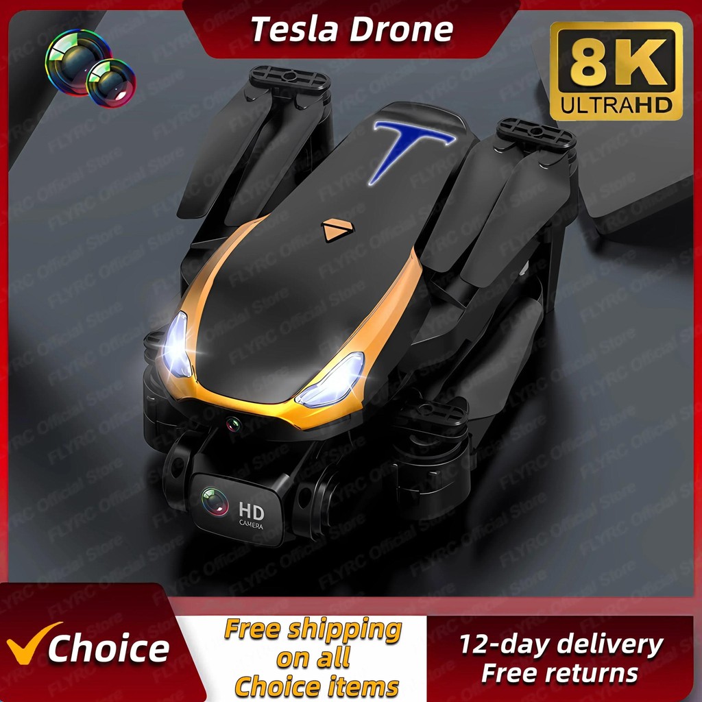 (PO) New Tesla Drone 8K Professional HD Camear RC Quadcopter Helicopter WIFI FPV Distance Avoid Obst