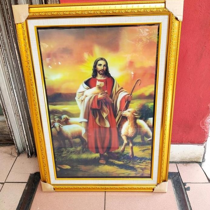 ready stock  bingkai Yesus gembala 3D UK 50x70cm+kaca+mdf