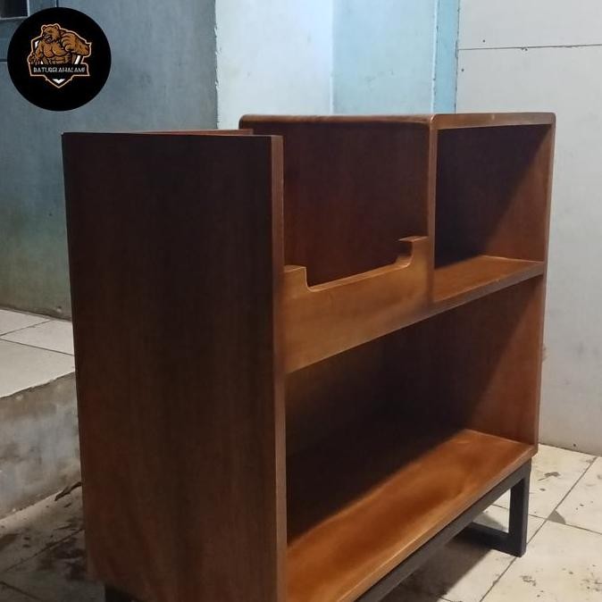 Rak vinyl kayu jati asli kaki besi sesuai diskusi pembeli murah