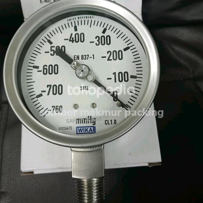 Pressure Gauge Vacum -760 Mmhg Size 4 Inch Drat 1/2" Wika