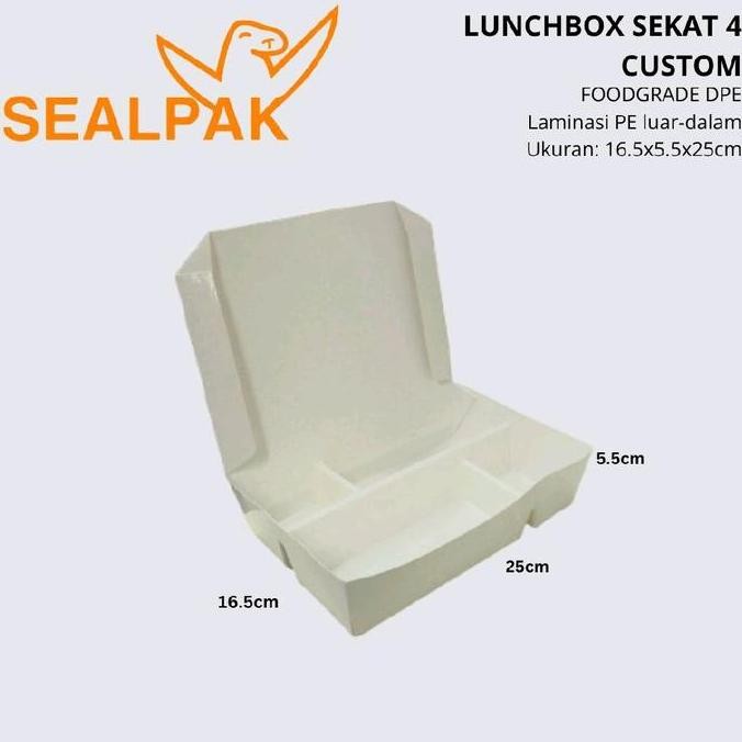 Paper Lunchbox Sekat 4 / Kotak Nasi / Kotak Bento / Dus Nasi (Polos)