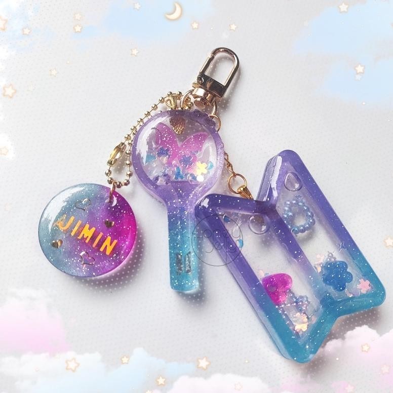 Resin Shaker Charm keychain BTS Logo & Armybomb + pendant nama bias