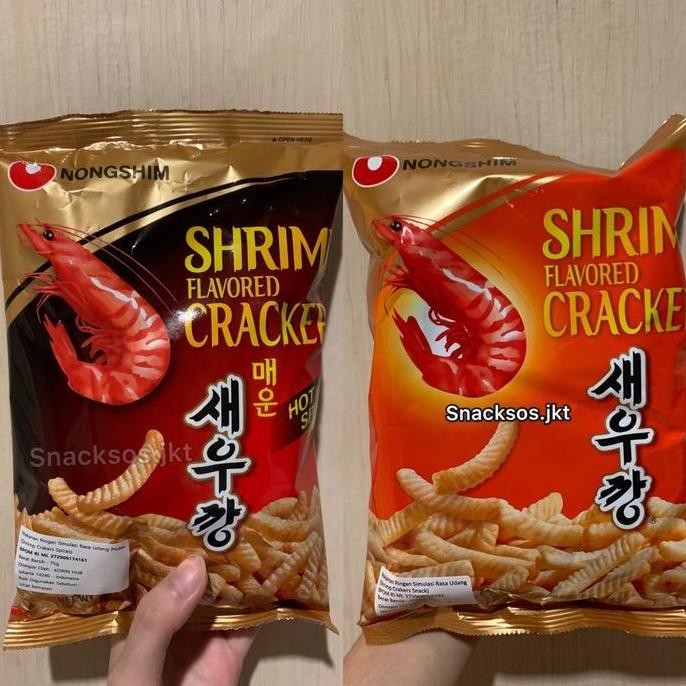 

Nongshim Shrimp Flavored Cracker Original / Hot&Spicy 75gr - Korean Snack Rendah lemak