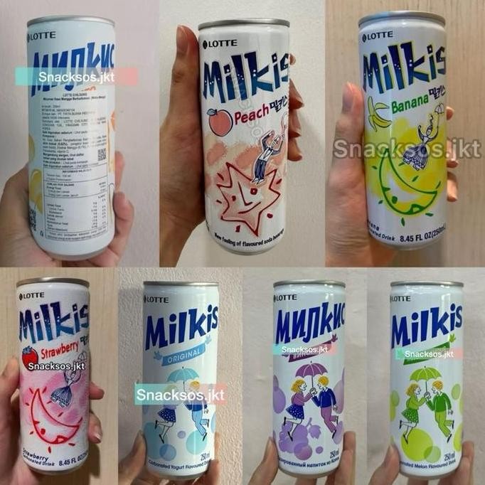 

LOTTE CHILSUNG MILKIS STRAWBERRY / GRAPE / MELON / / MILK AND YOGURT / BANANA / PEACH MINUMAN SODA SUSU KOREA