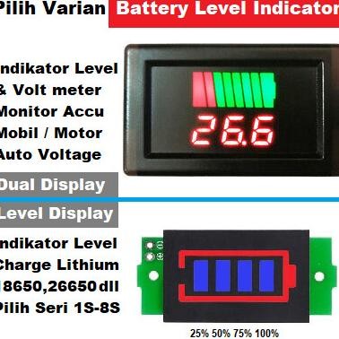 Battery Charger Level Indicator Aki+Voltmeter /Indikator Baterai 18650