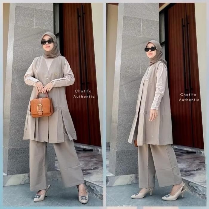 DWF SETELAN CELANA TUNIK CHATIFA TERBARU setelan chatifa terbaru setelan celana  Wanita Nyaman Musli