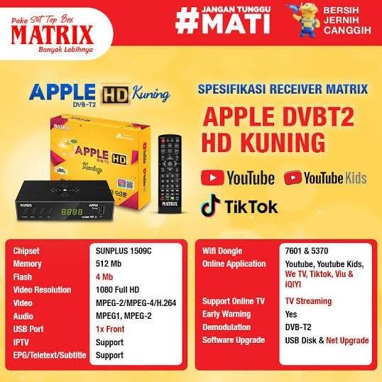 TERMURAH - STB Matrix Apple Kuning Set Top Box DVB T2 HD