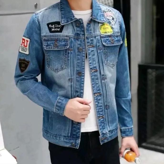 jaket jeans pria sanghai tempel bulu / jaket denim pria / jaket kasual pria / jaket cowo