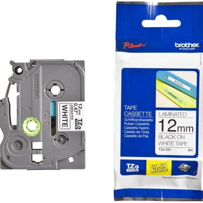 

Brother Label Tape Tze-231 Black On White Standard Laminated Tape 12Mm New Stok