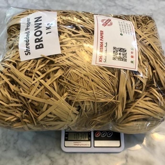 

new !!! Shredded Paper BROWN / Kertas Serut/Cacah @ 1 kg, bahan Samson kraft