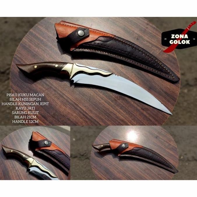 PISAU KUKU MACAN SARUNG KULIT ASLI BAJA HSS KUALITAS SUPER TAJAM