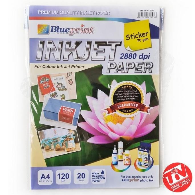 

new !!! Sticker Inkjet Blueprint Doff A4 120 micron (1 pack = 20 lembar)