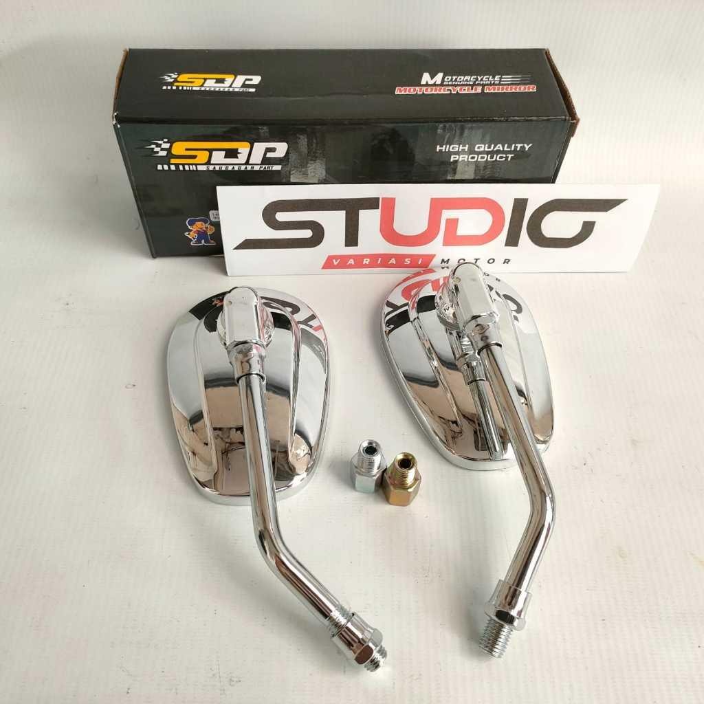 RPM Spion Retro Mini  Pendek Bulat kaca Cembung Putih Universal Motor