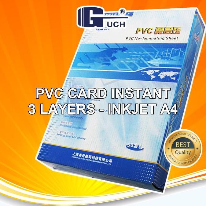 

Guch Pvc Id Card Pet Instant Printer Inkjet A4 0,76 Mm Dye Pigment Member Card / Atm / Kartu Anggota Pack Isi 50 Set New Stok