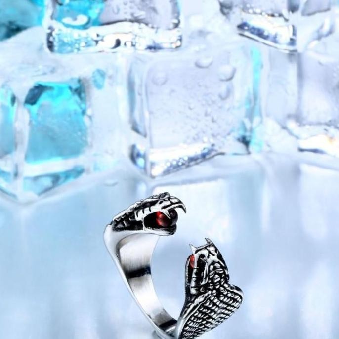 Cincin Pria Batu Red Ruby Merah Delima Ular Kobra Macho Adjutable C28