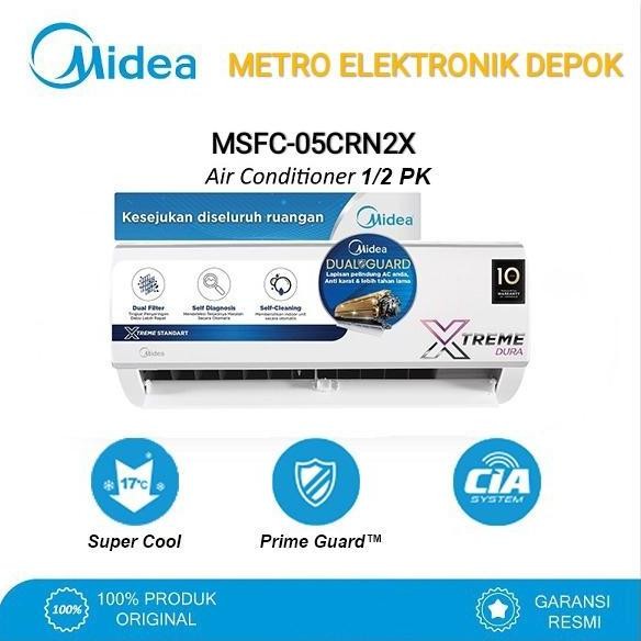 baru ac midea msfc-05crn2x 1/2pk dual goldfin low watt + pasang