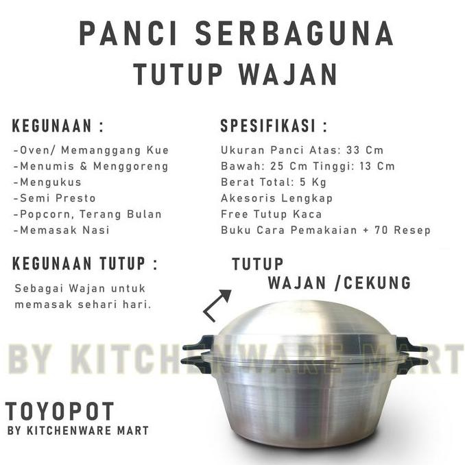TERBARU Panci sebaguna tutup wajan + kaca toyopot - panci tatung - panci ajaib Aluminium Cor Tebal- 