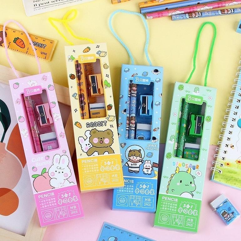 

Rt-4 Sms Stationery Set 5 In 1 Alat Tulis Anak Sekolah Penghapus Penggaris Pensil Serutan Karakter Lucu Set Alat Tulis Anak Motif Kartun