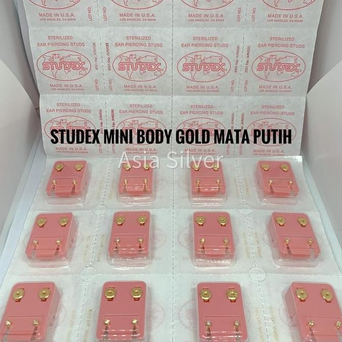 anting bayi studex original - tindik mini kecil mata putih gold/silver anti karat usa berkualitas