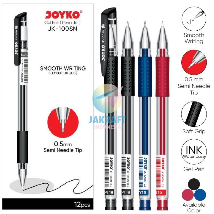 

12 Pcs Grosir Pulpen Gel Pen Joyko King Jeller Jk100Sn Hitam Bla U Blue Merah Red 0.5 Mm Semi Needle Tip Anti Air Seperti Easy Gel Pa