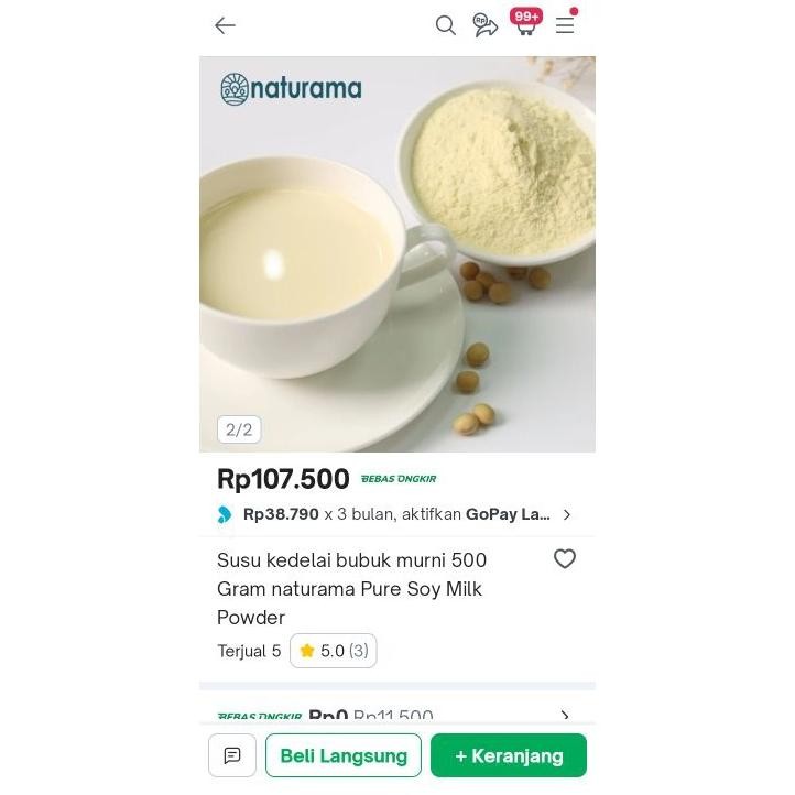 

Susu Kedelai Bubuk Murni Gram Naturama Pure Soy Milk Powder