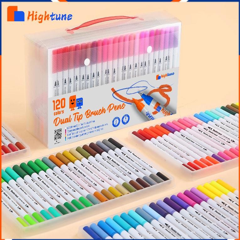 

Ufo-2025 Hightune Spidol Warna Set 12/24/36//48/60/80/100/120 Spidol Brush Pen2 Tips Diy Alat Sekolah Drawing Ufo-2025