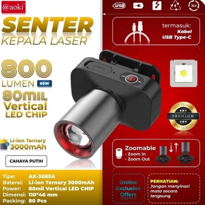 Terbaru Senter Kepala Headlamp Aoki Ak-3685A