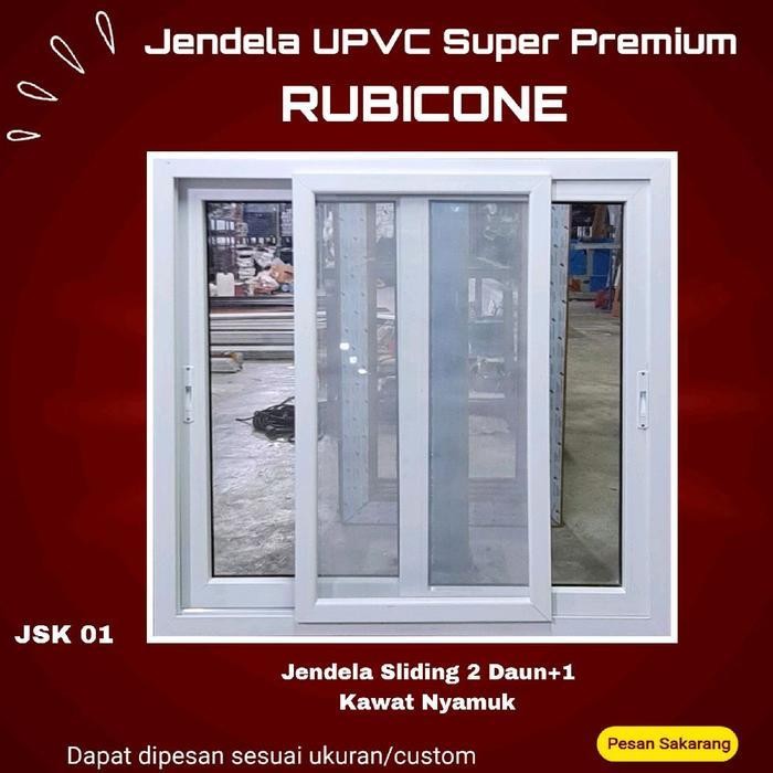 Jendela Sliding Upvc Rubicone Super Premium-Jsk 01-2Daun+1Daun Kawat Nyamuk-Putih Original Dan Terpe