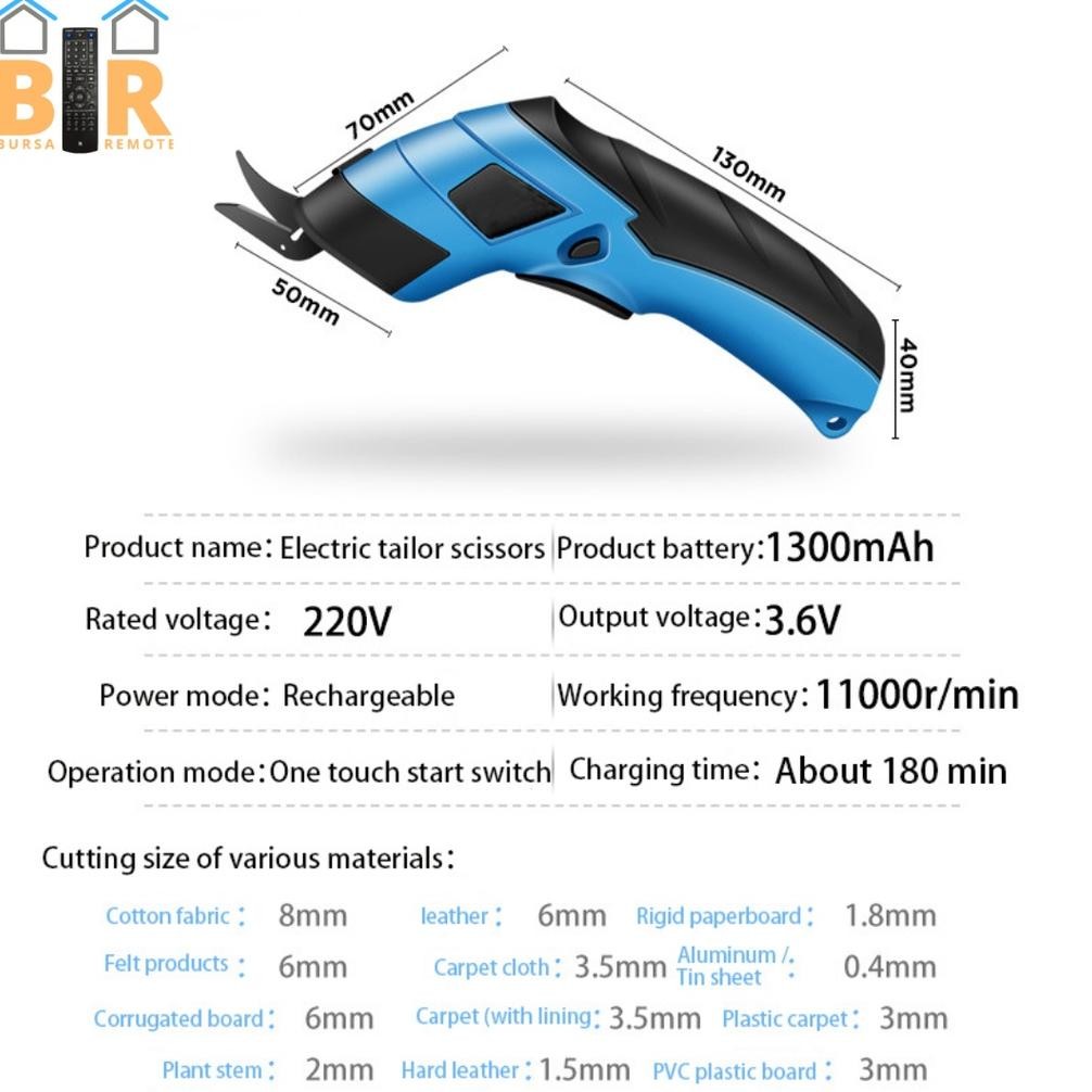 

Gunting Potong Kain Kertas Karpet PVC Elektrik Scissor Cutter Auto Charger Electric Portable RB3