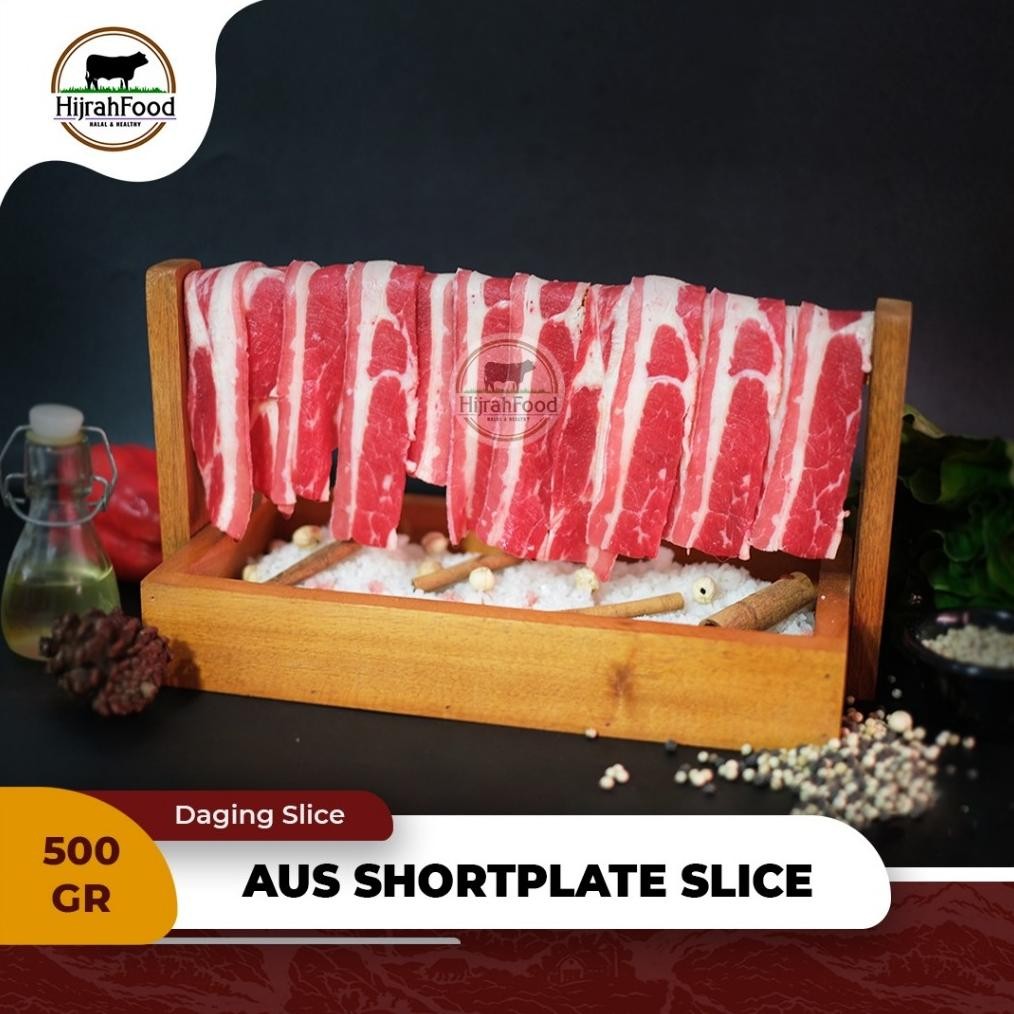 

Hijrahfood Slice Beef AUS Shortplate | Daging Sukiyaki Yakiniku 500 gr Nugi
