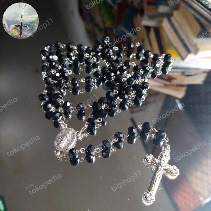 Rosario Doa Bapa Kami 77 Butir Kristal 8mm Hitam