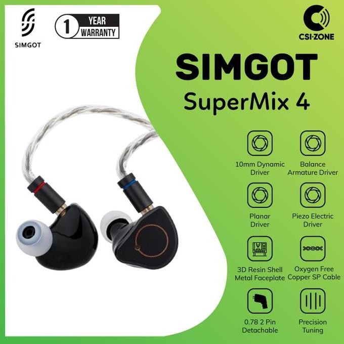 SIMGOT SuperMix 4 Hybrid Driver 1DD+1BA+1PZT+1Planar In Ear Monitor Earphone
