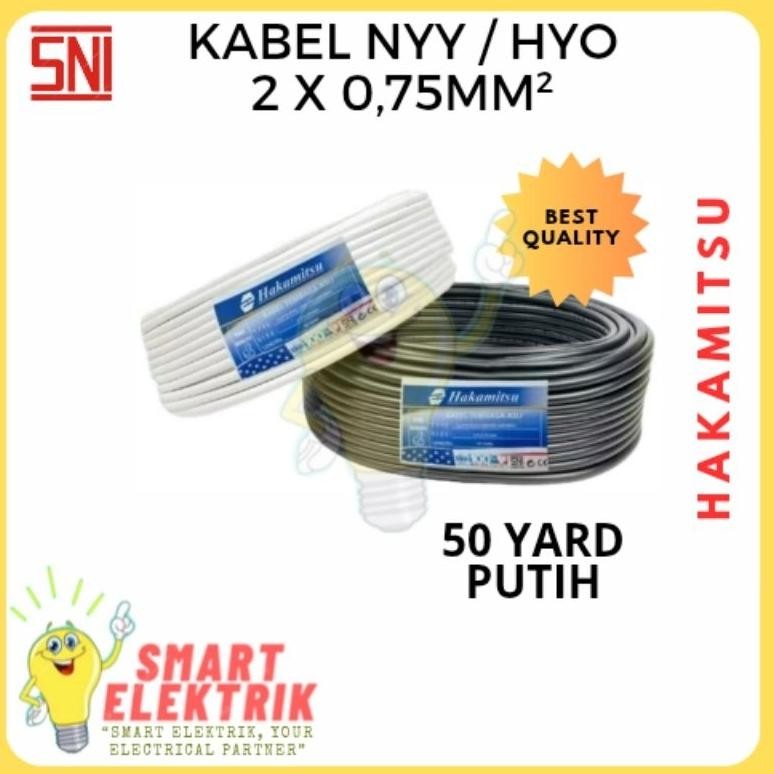 HAKAMITSU - (PUTIH) Kabel Serabut NYM HYO 2x0.75 50 yard / Hakamitsu Kabel Serabut SNI 2x0.75 Nugi