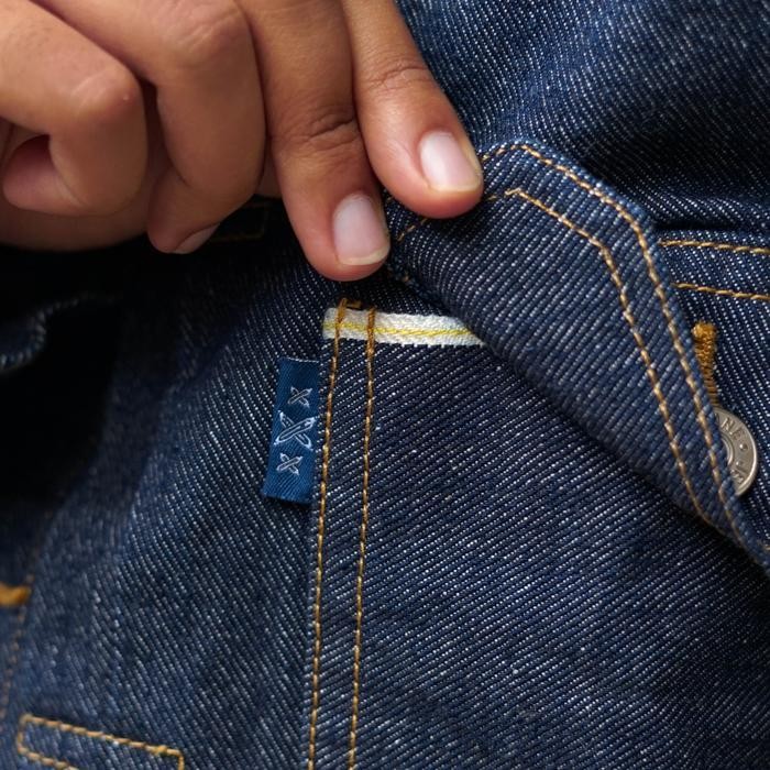 Oks Mihane Jeans - Jacket Pria Denim Selvedge - Ext Type Ii One Wash Cinch Back Yellow Line Selvedge