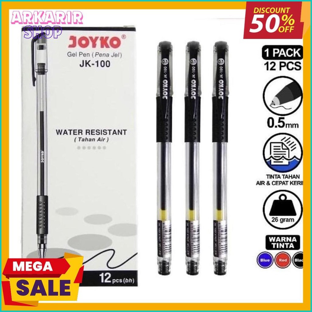 

Pulpen Gel Joyko Tahan Air 0.5M Jk - 100 ( 1 Pack Isi 12 Pcs) Diskon Setengah Harga