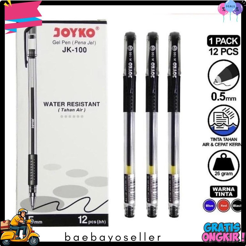 

Pulpen Gel Joyko Tahan Air 0.5M Jk - 100 ( 1 Pack Isi 12 Pcs) Diskon